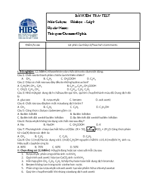 Bài kiểm tra test Hóa học - Lớp 9
